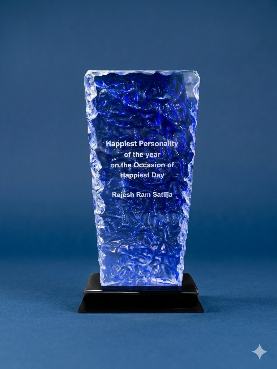 Happiest Personality of the Year crystal award for Rajesh Ram Satlija