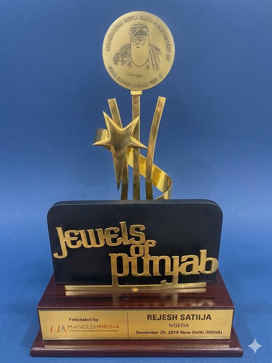Jewels of Punjab award felicitating Rejesh Satiija, Nigeria, December 2019